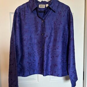 Chico's 100% Silk Rich Purple Embroidered Shirt - Size 2